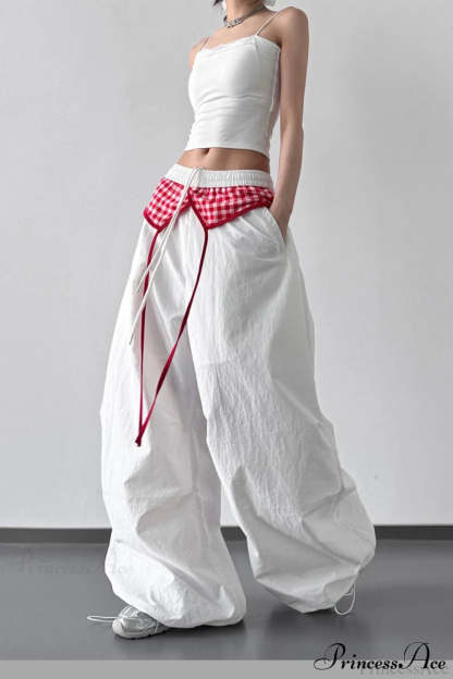 Plaid Pleated Layering Parachute Pants