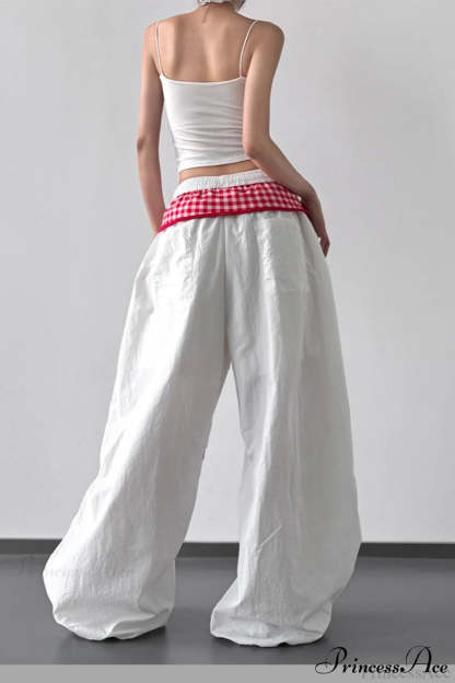 Plaid Pleated Layering Parachute Pants