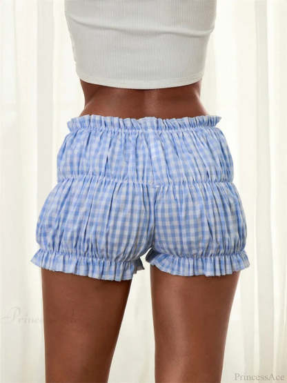 Plaid Ruched Ruffle Bloomer Short short-250223