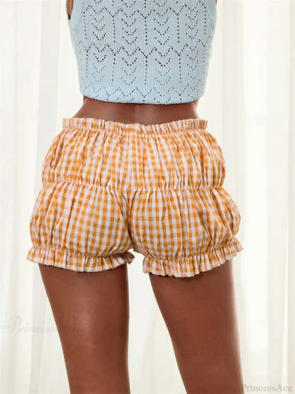 Plaid Ruched Ruffle Bloomer Short short-250223