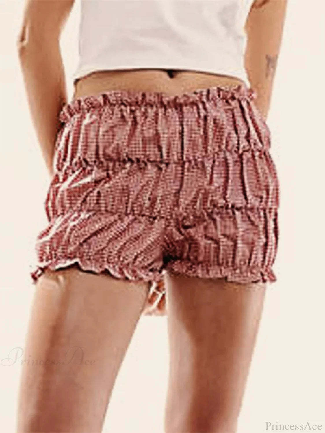 Plaid Ruched Ruffle Bloomer Short red / S short-250223
