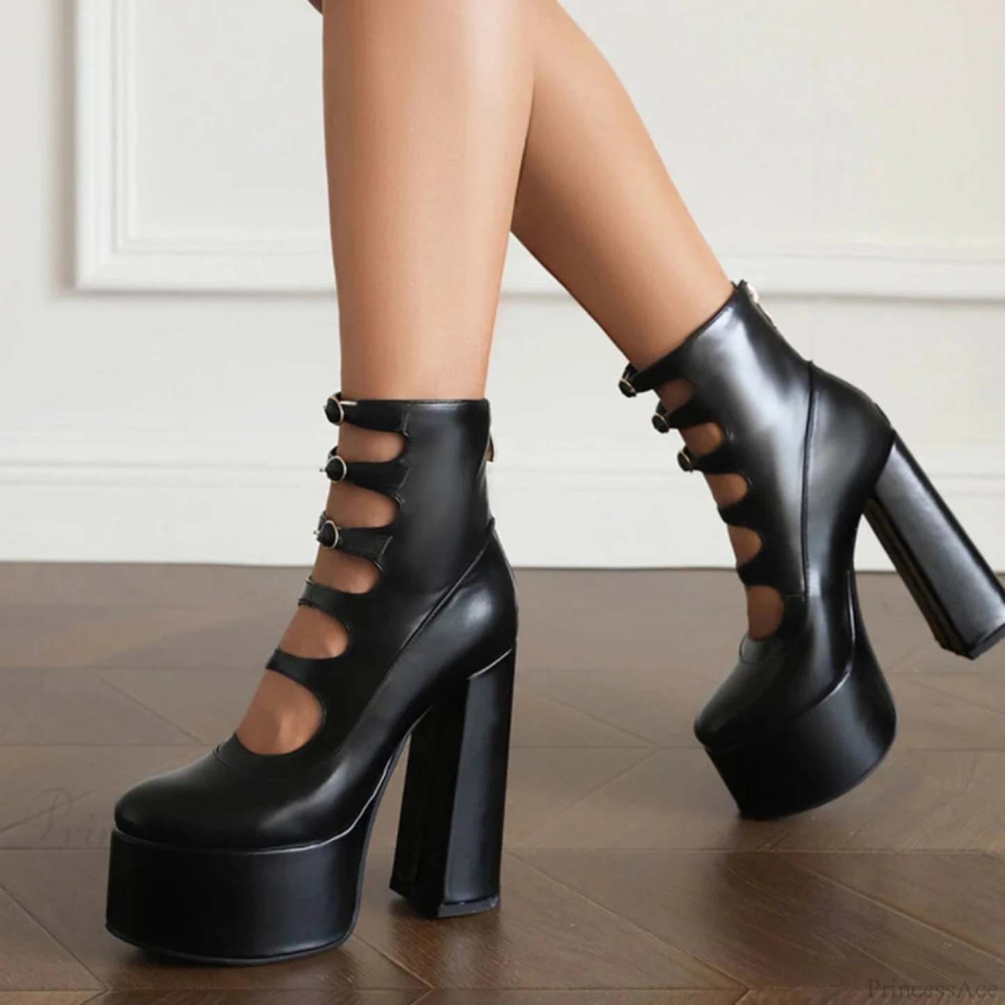 Platform Tall Heels Summer Cutout Dark Boot