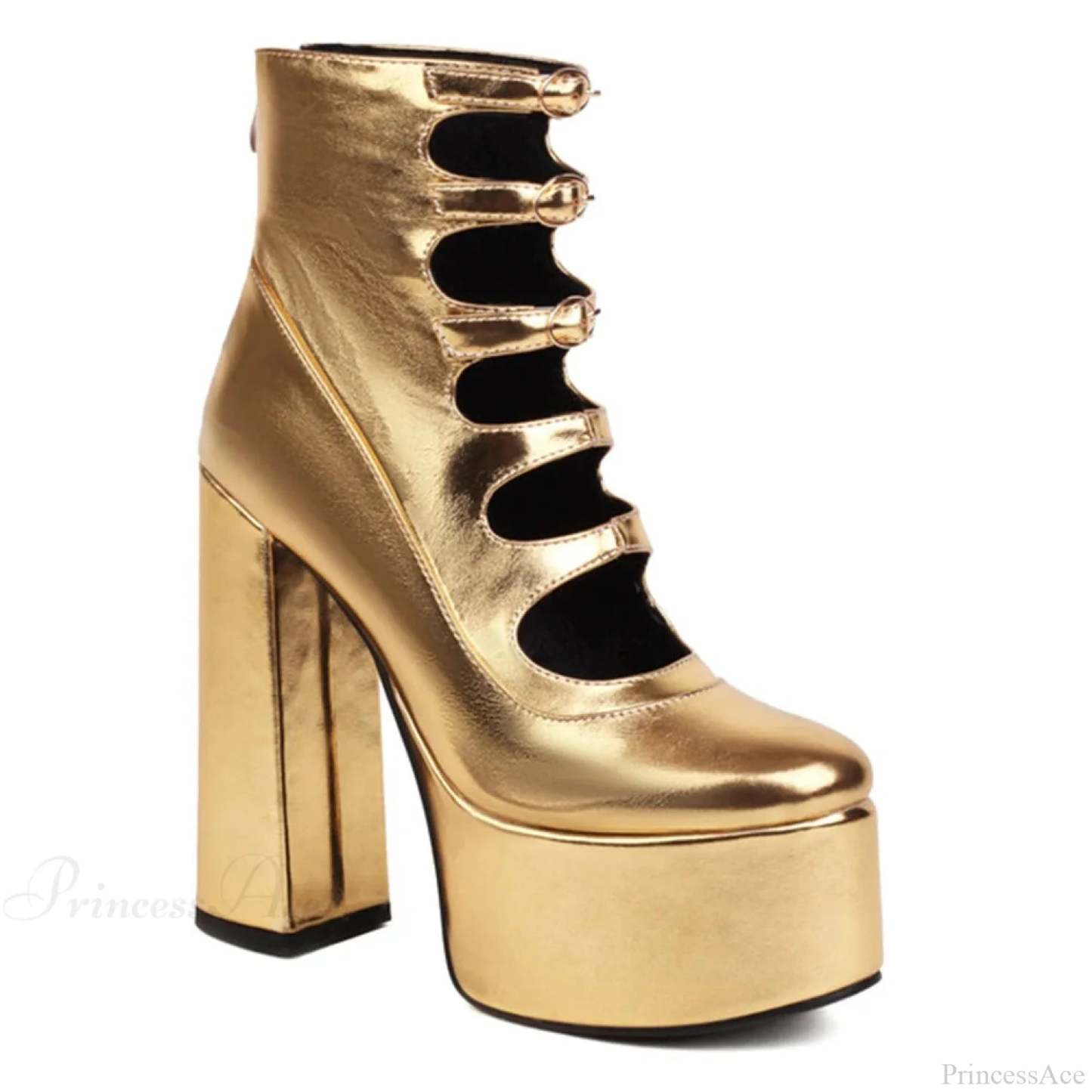 Platform Tall Heels Summer Cutout Dark Boot gold C / 4