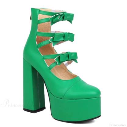 Platform Tall Heels Summer Cutout Dark Boot green A / 4