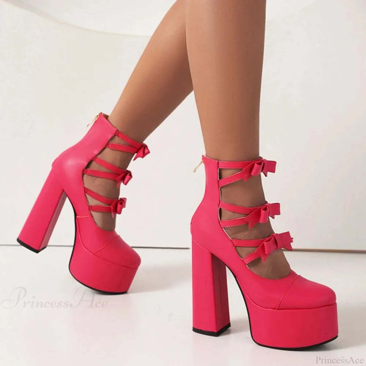 Platform Tall Heels Summer Cutout Dark Boot rosyred A / 4