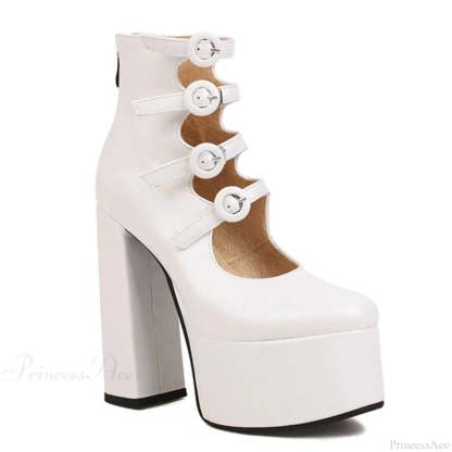 Platform Tall Heels Summer Cutout Dark Boot white B / 4