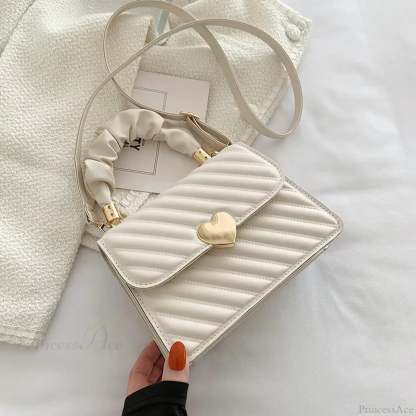 Pleated Fashion Texture Small Square Messenger Handbag White handbag-250126