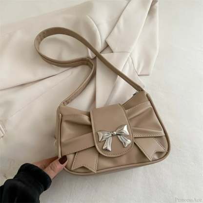 Pleated Korean Bow Shoulder Bag for Women Khaki shoulder-250126