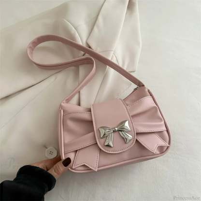 Pleated Korean Bow Shoulder Bag for Women Pink shoulder-250126