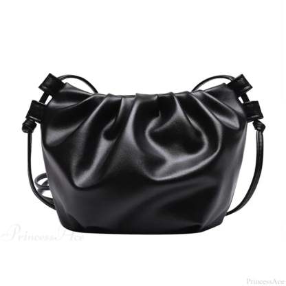 Pleated Mini Zipper Cloud Crossbody Bag Black crossbody-250126