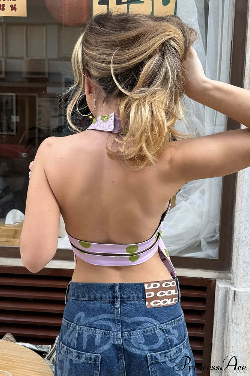 Polka Dot Halter Backless Crop Top