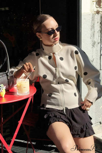 Polka Dot High Neck Zip Waist Coat