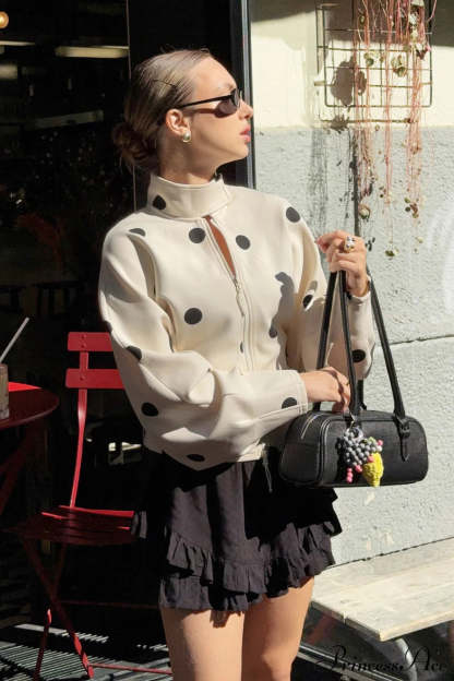 Polka Dot High Neck Zip Waist Coat
