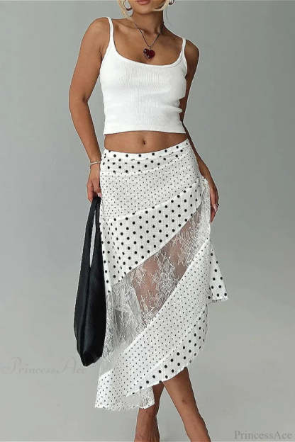 Polka Dot Lace Midi Skirt
