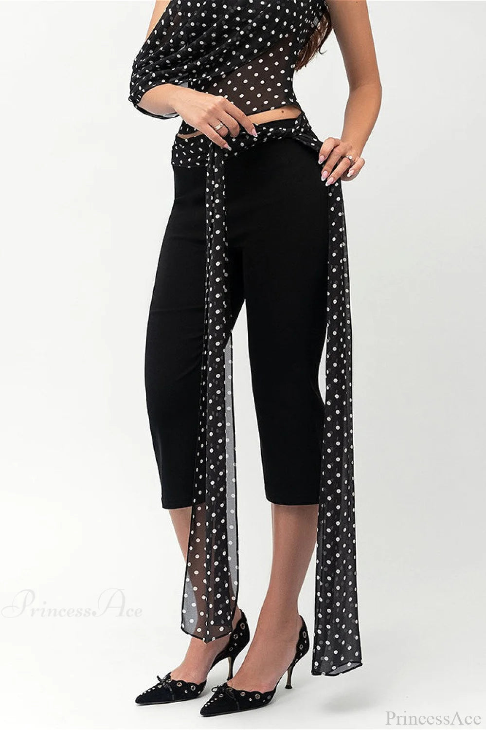 Polka Dot Off Shoulder Crop Top Tow Pieces Set