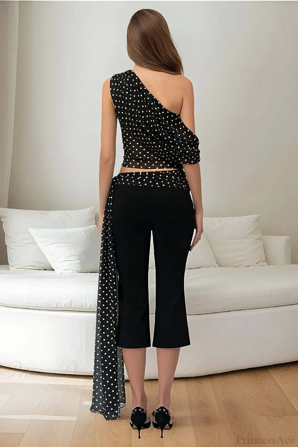 Polka Dot Off Shoulder Crop Top Tow Pieces Set