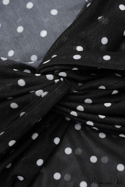 Polka Dot Off Shoulder Ruched Short Long Sleeve Tee