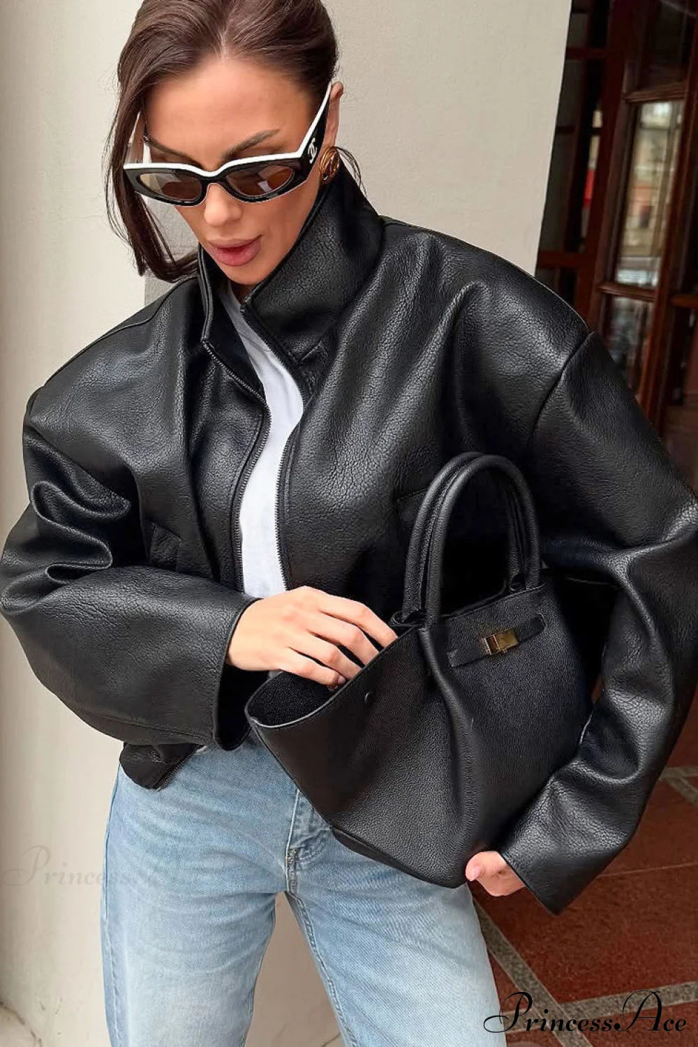 Premium Black PU Leather Jacket Coat Black / S