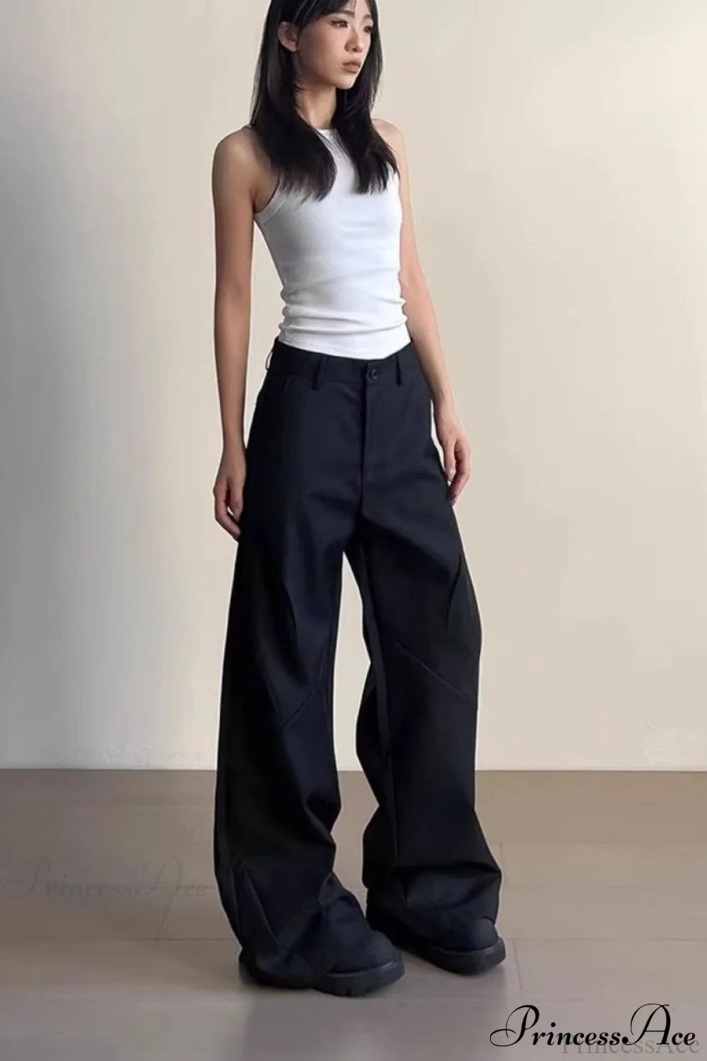 Premium Gray Ruched Drapey Wide Leg Pants