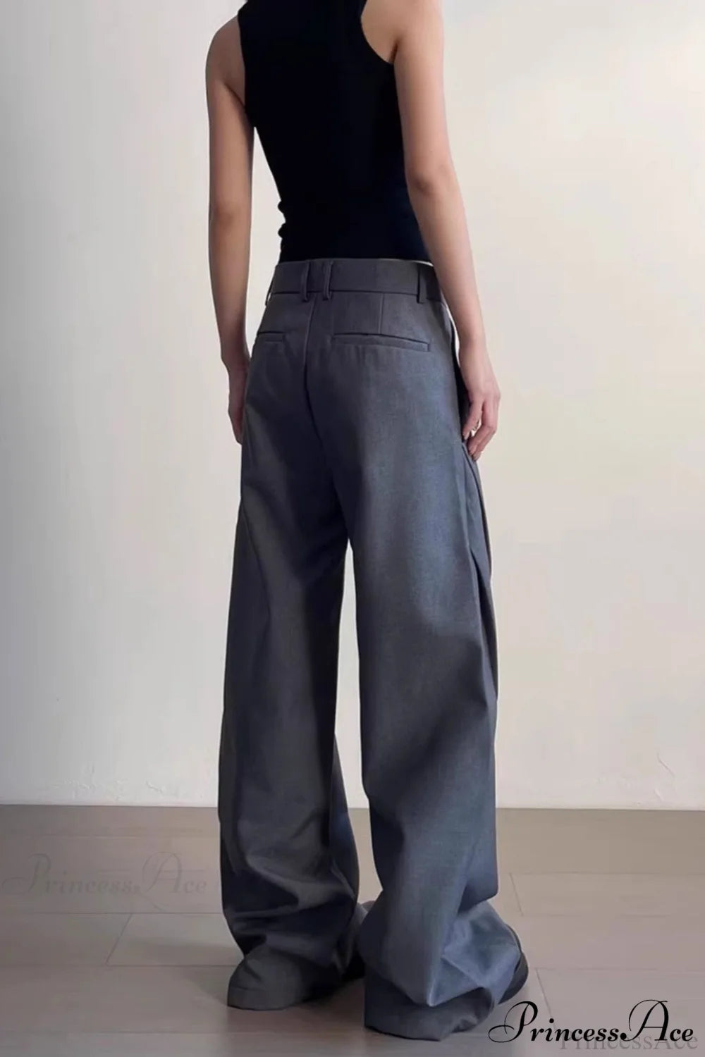 Premium Gray Ruched Drapey Wide Leg Pants
