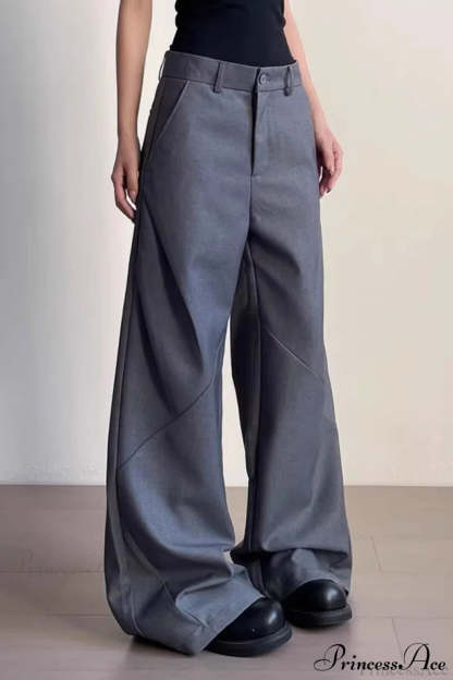 Premium Gray Ruched Drapey Wide Leg Pants Grey / S