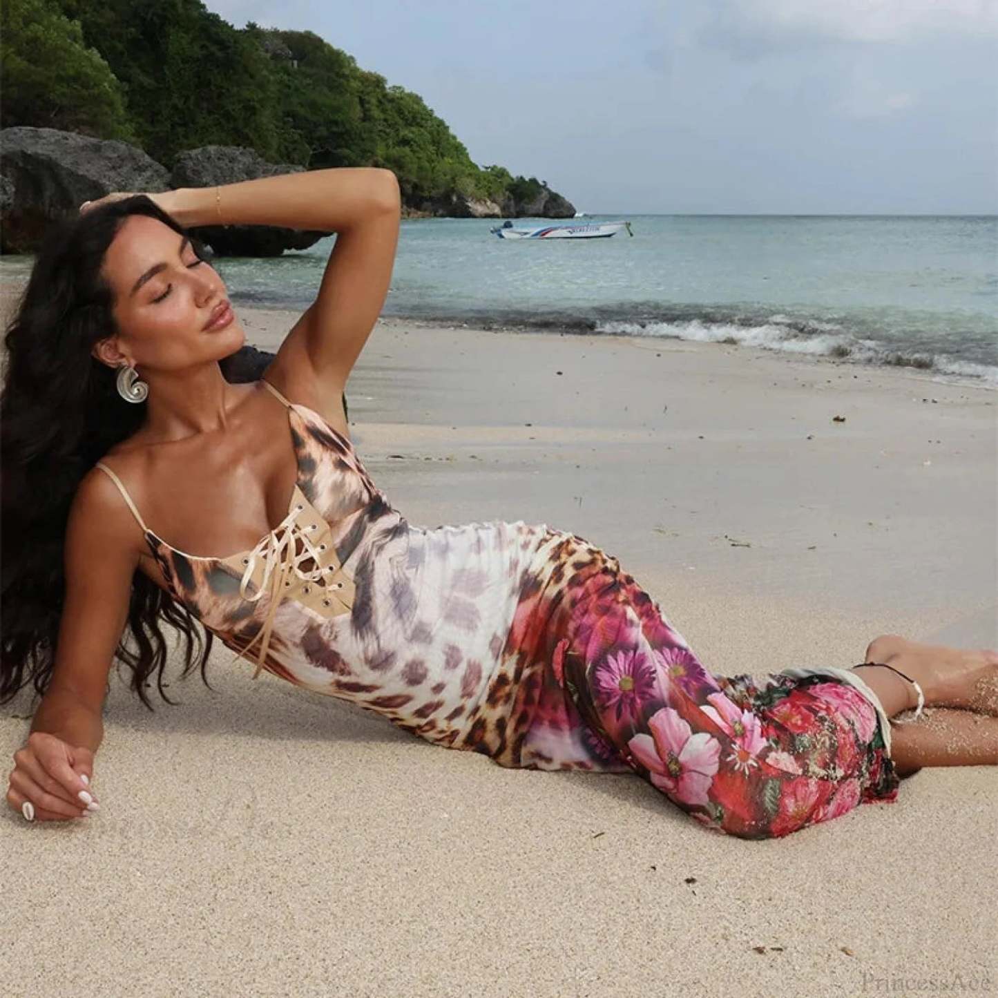 Print Elegant Maxi Vacation Dress vacationdress-250223