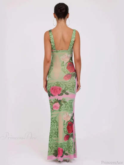 Print Slim Elegant Maxi Vacation Dress vacationdress-250223