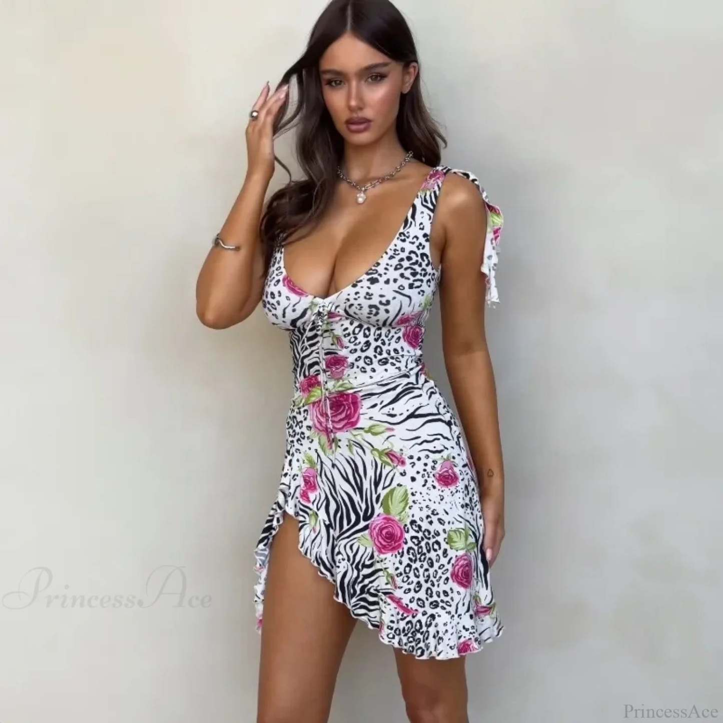 Print Slim Spaghetti Strap Vacation Dress vacationdress-250223