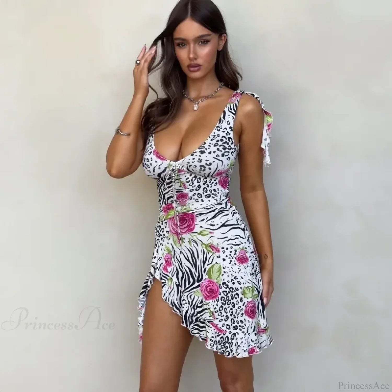 Print Slim Spaghetti Strap Vacation Dress vacationdress-250223