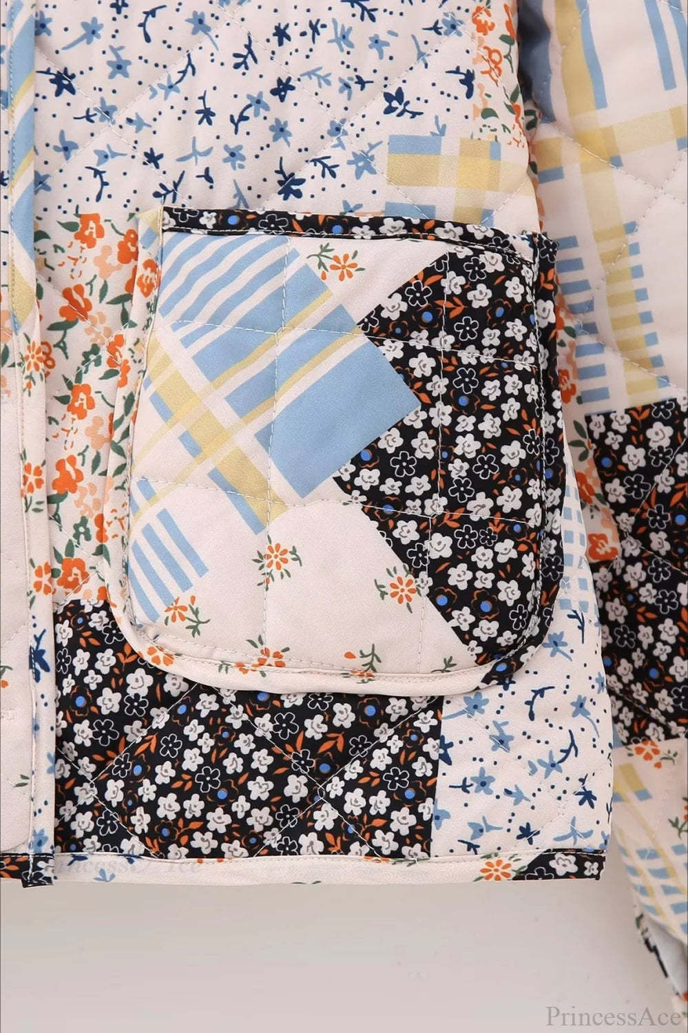 Printed Quilted Puffer Big Pocket Coat