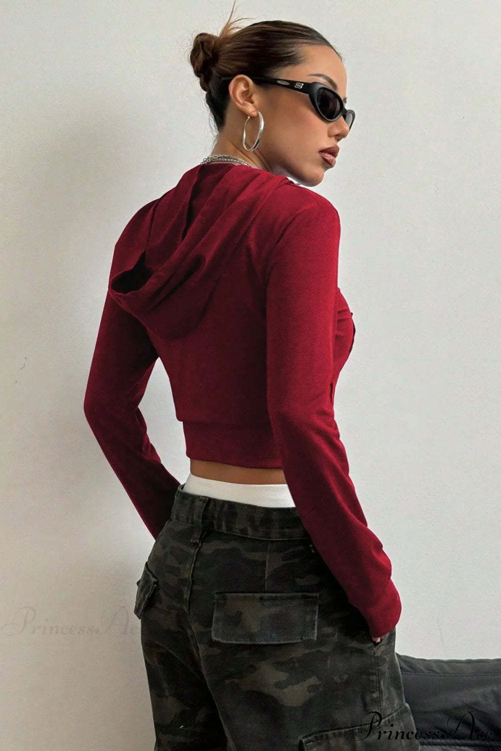 Printed Zip-Up Cropped Hoodie