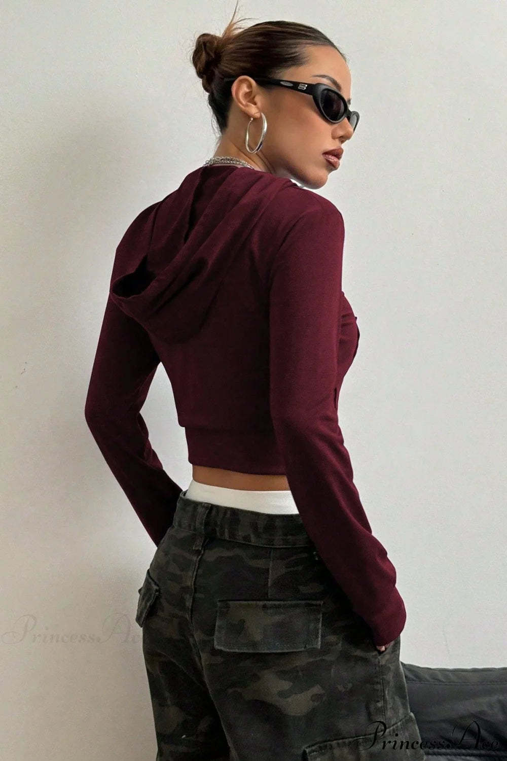 Printed Zip-Up Cropped Hoodie