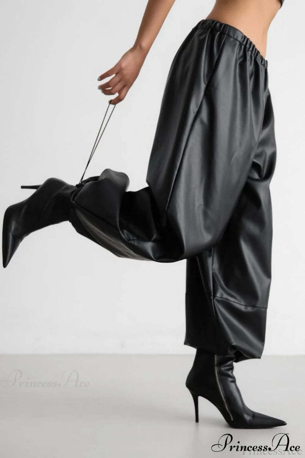 PU Leather Loose Harem Drawstring Pants