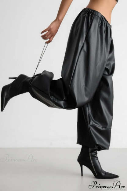 PU Leather Loose Harem Drawstring Pants