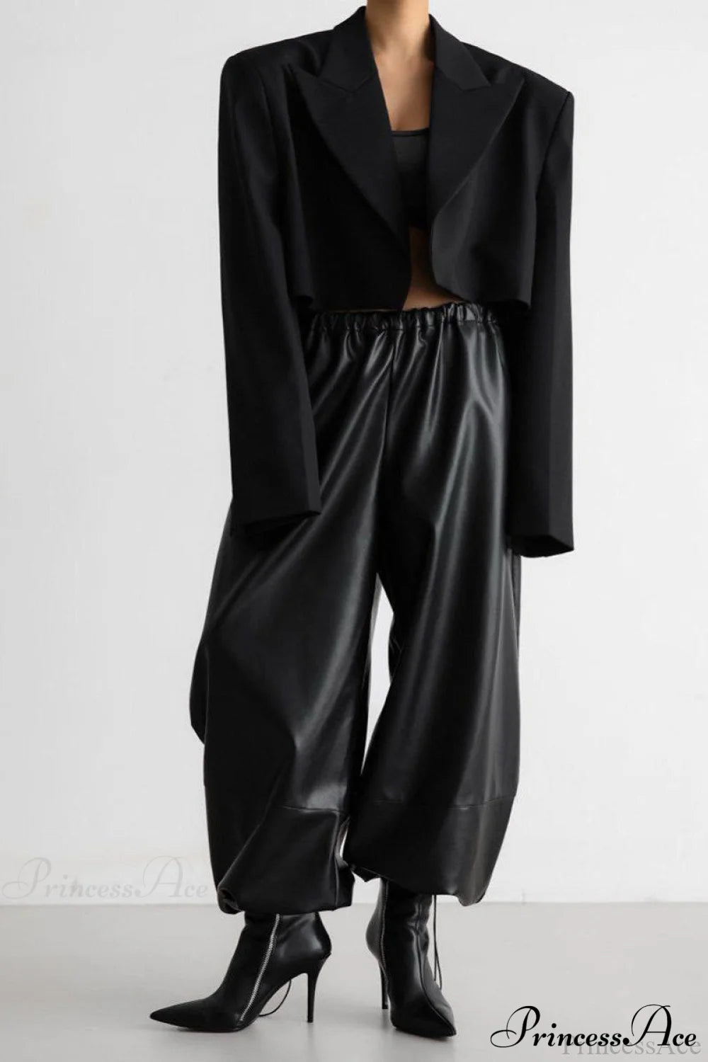 PU Leather Loose Harem Drawstring Pants