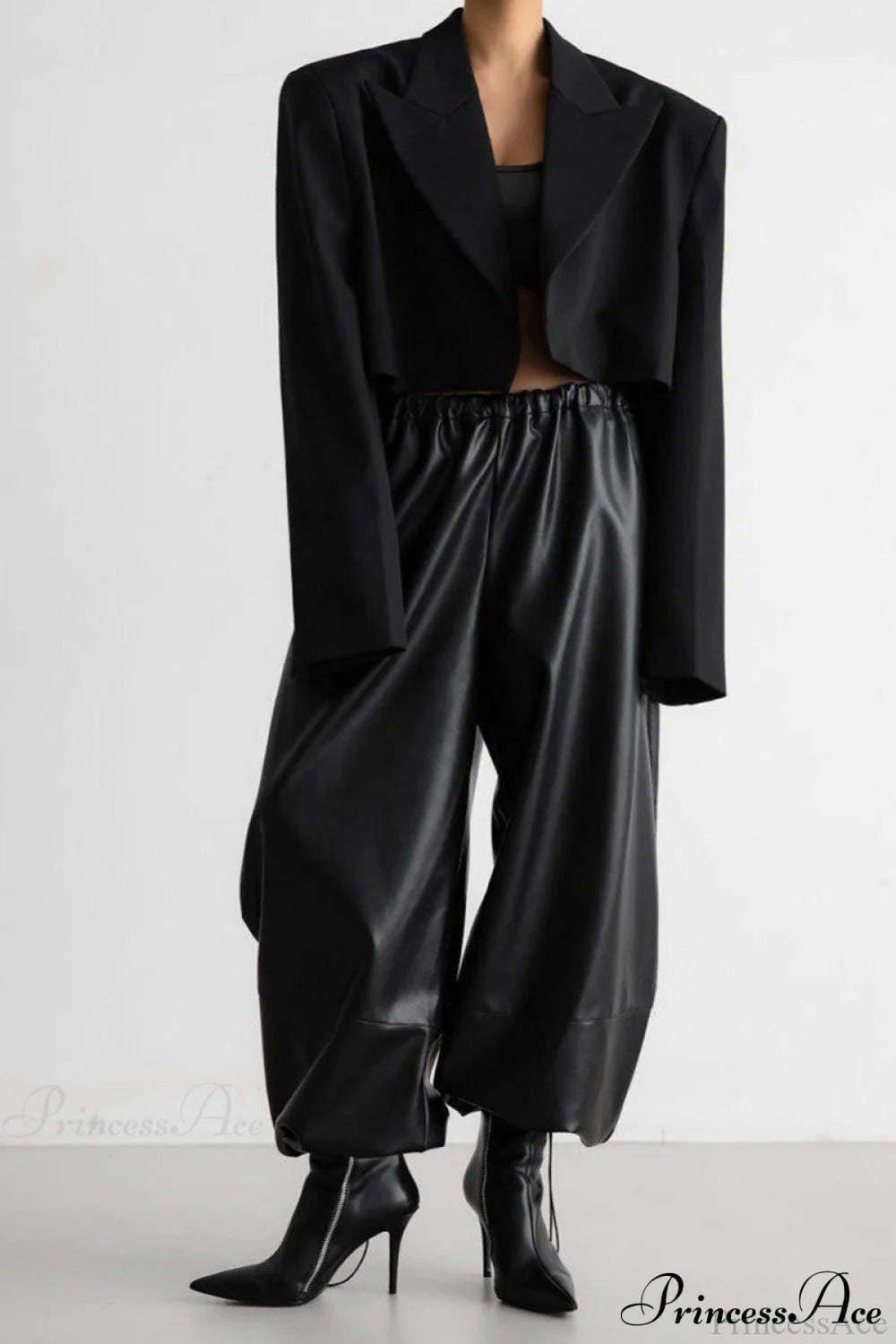 PU Leather Loose Harem Drawstring Pants