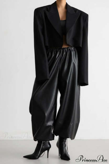 PU Leather Loose Harem Drawstring Pants