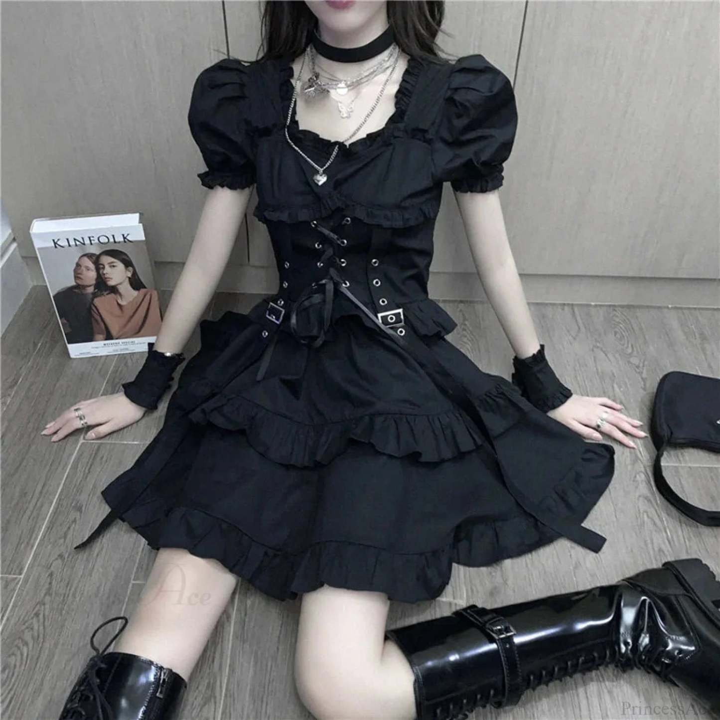 Puff Sleeve Bandage Mini Dress Black / S