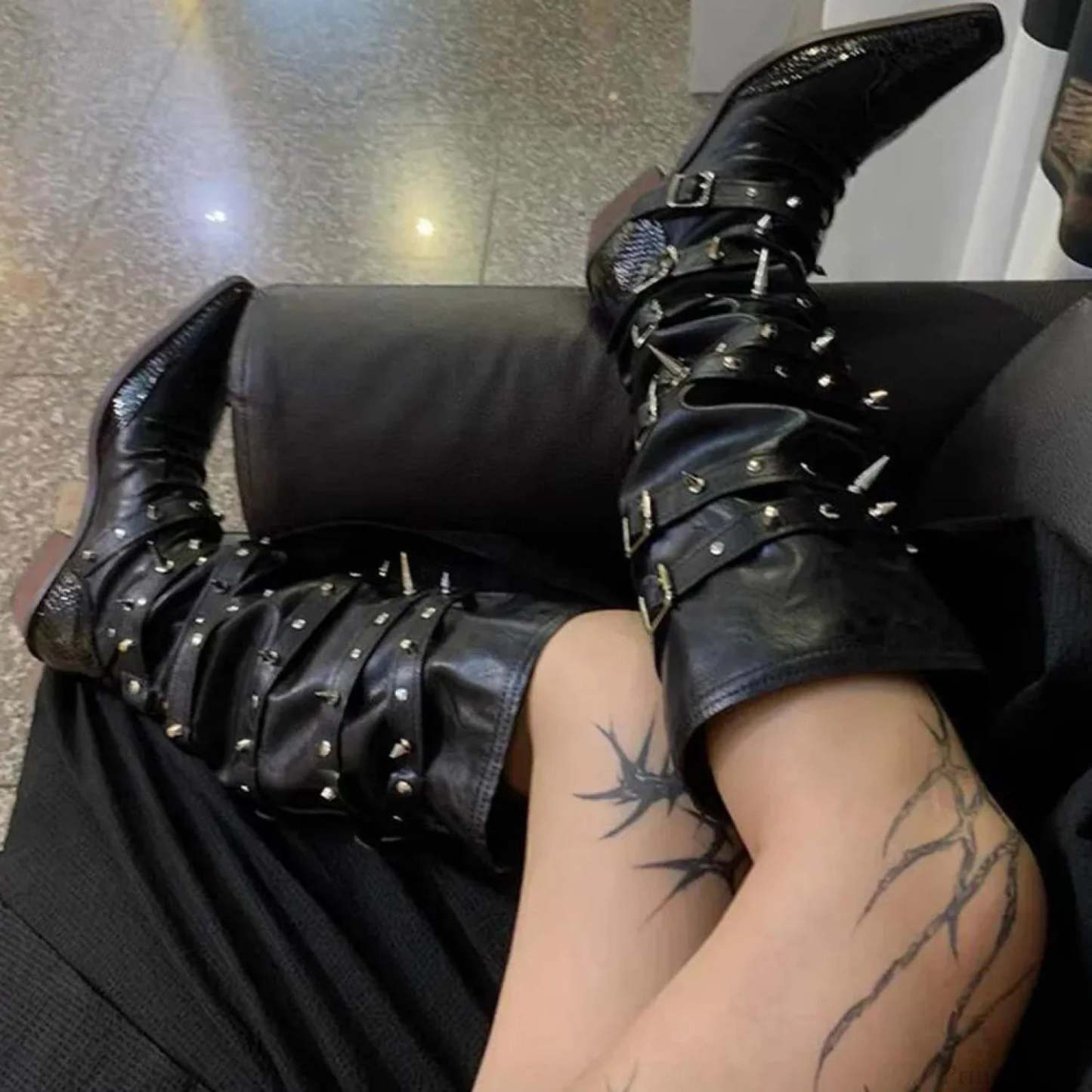 Punk Rivet Tall Chunky Gothic Boot