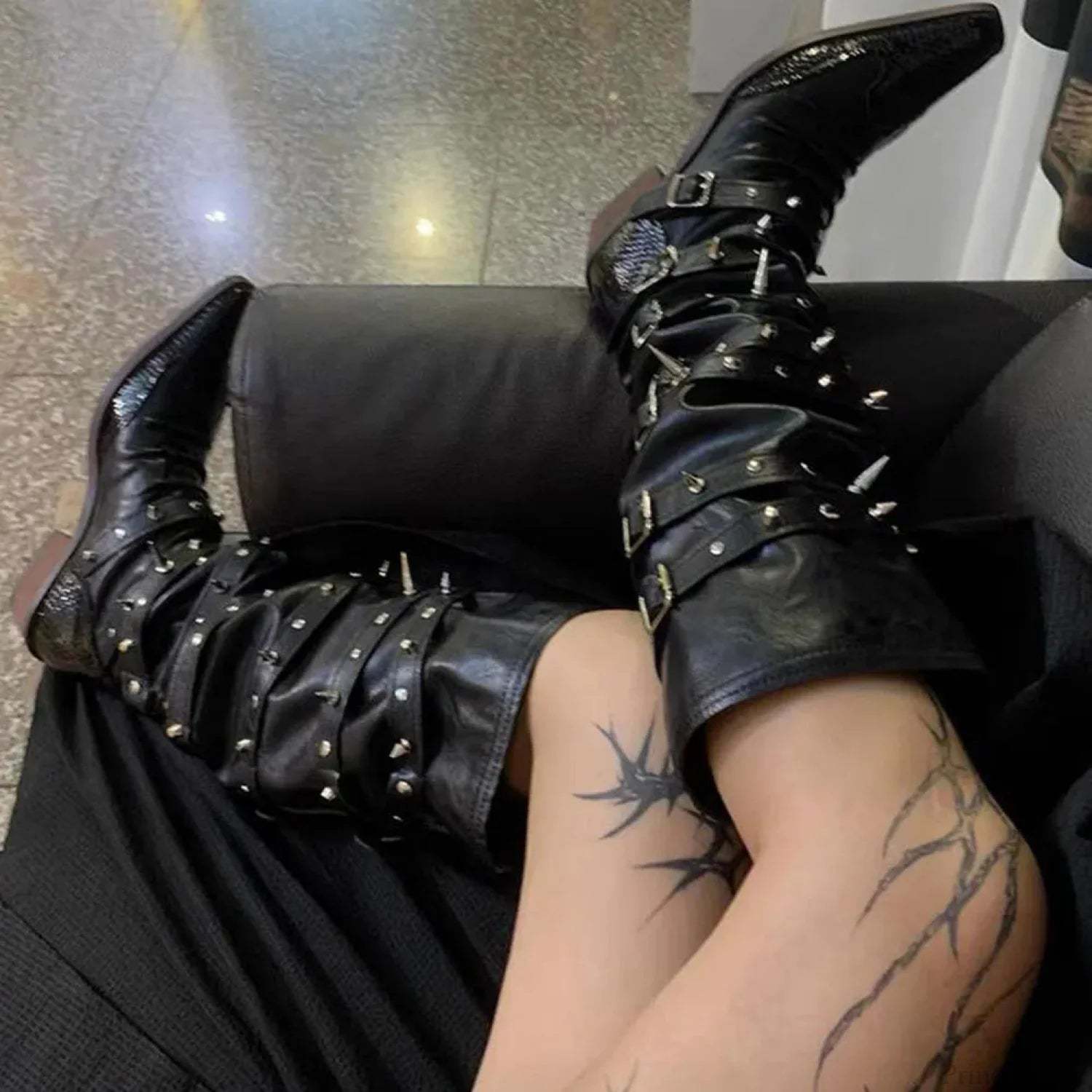 Punk Rivet Tall Chunky Gothic Boot