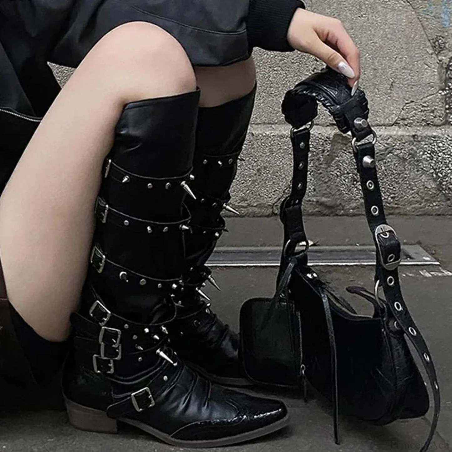 Punk Rivet Tall Chunky Gothic Boot