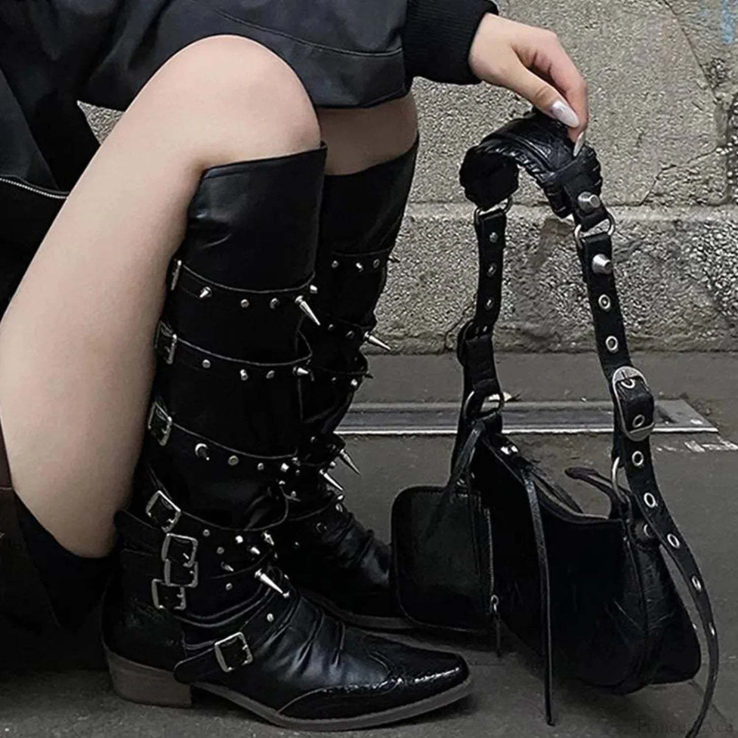 Punk Rivet Tall Chunky Gothic Boot