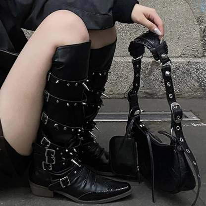 Punk Rivet Tall Chunky Gothic Boot