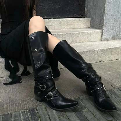Punk Rivet Tall Chunky Gothic Boot black1 / CN35