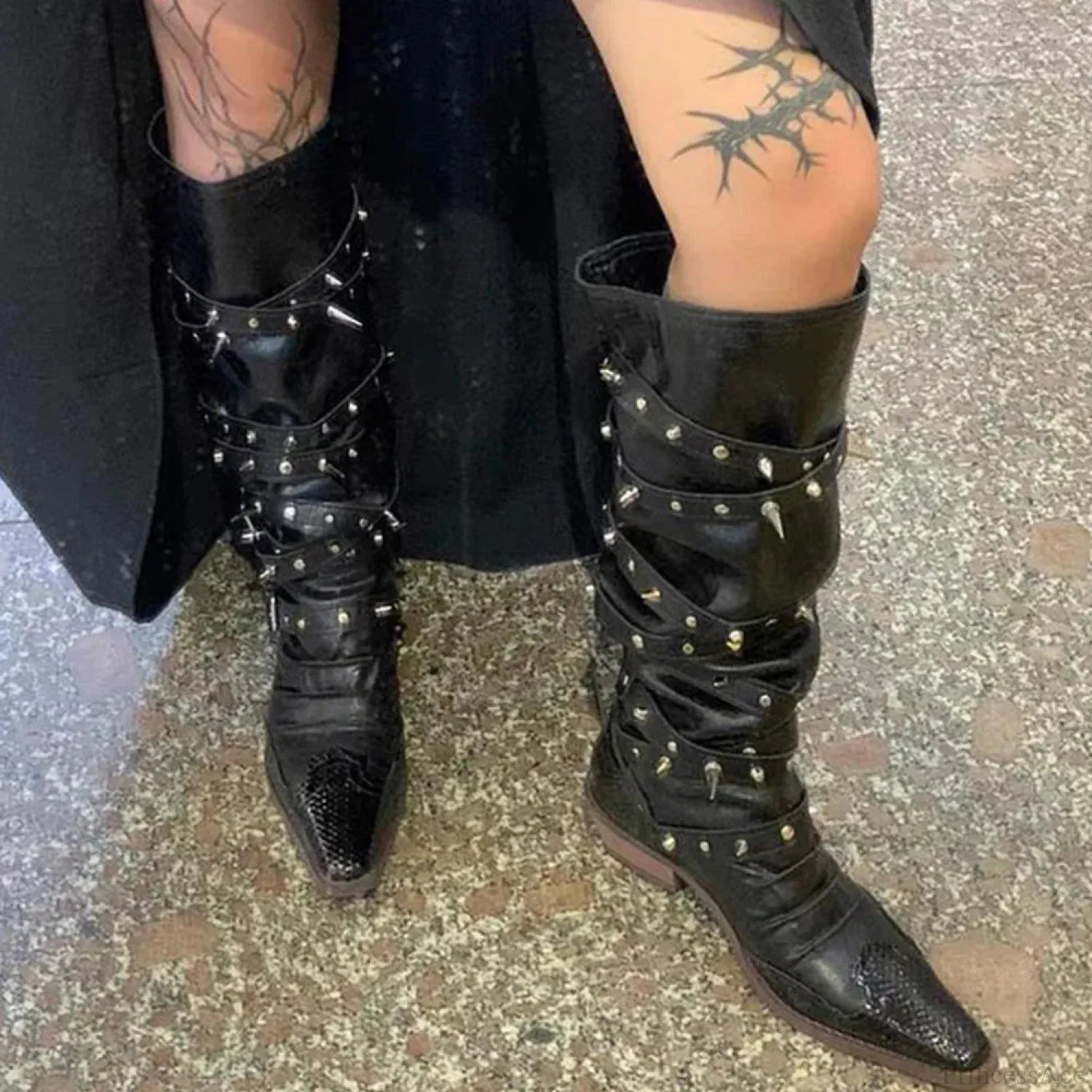 Punk Rivet Tall Chunky Gothic Boot black2 / CN35