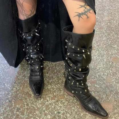 Punk Rivet Tall Chunky Gothic Boot black2 / CN35