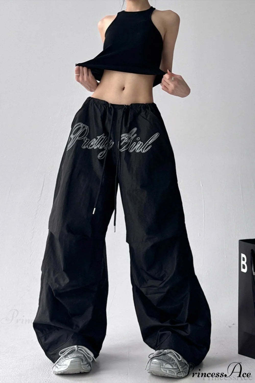 Quick-Dry Lightweight Loose Wide-Leg Drawstring Pants Black / S