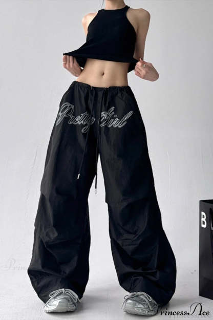 Quick-Dry Lightweight Loose Wide-Leg Drawstring Pants Black / S