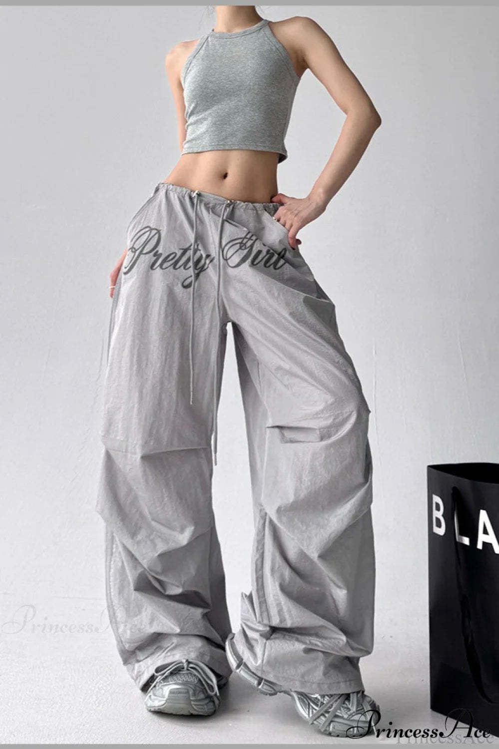 Quick-Dry Lightweight Loose Wide-Leg Drawstring Pants Grey / S