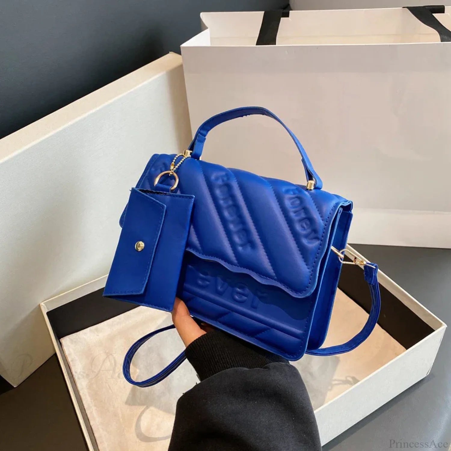 Quilted PU Leather Small Crossbody Handbag Blue handbag-250126